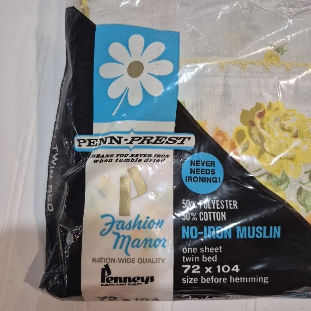 Vintage JcPenny's Twin Fitted & Flat Lemon Pattern Sheets. NOS Penn-Prest